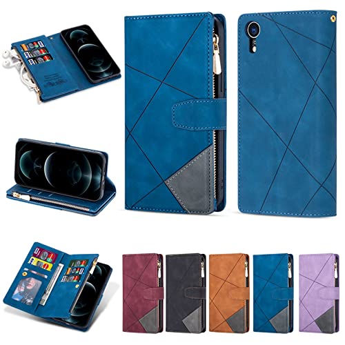 Coque iPhone XR résolvant l'encombrement avec son porte-carte PU bleu