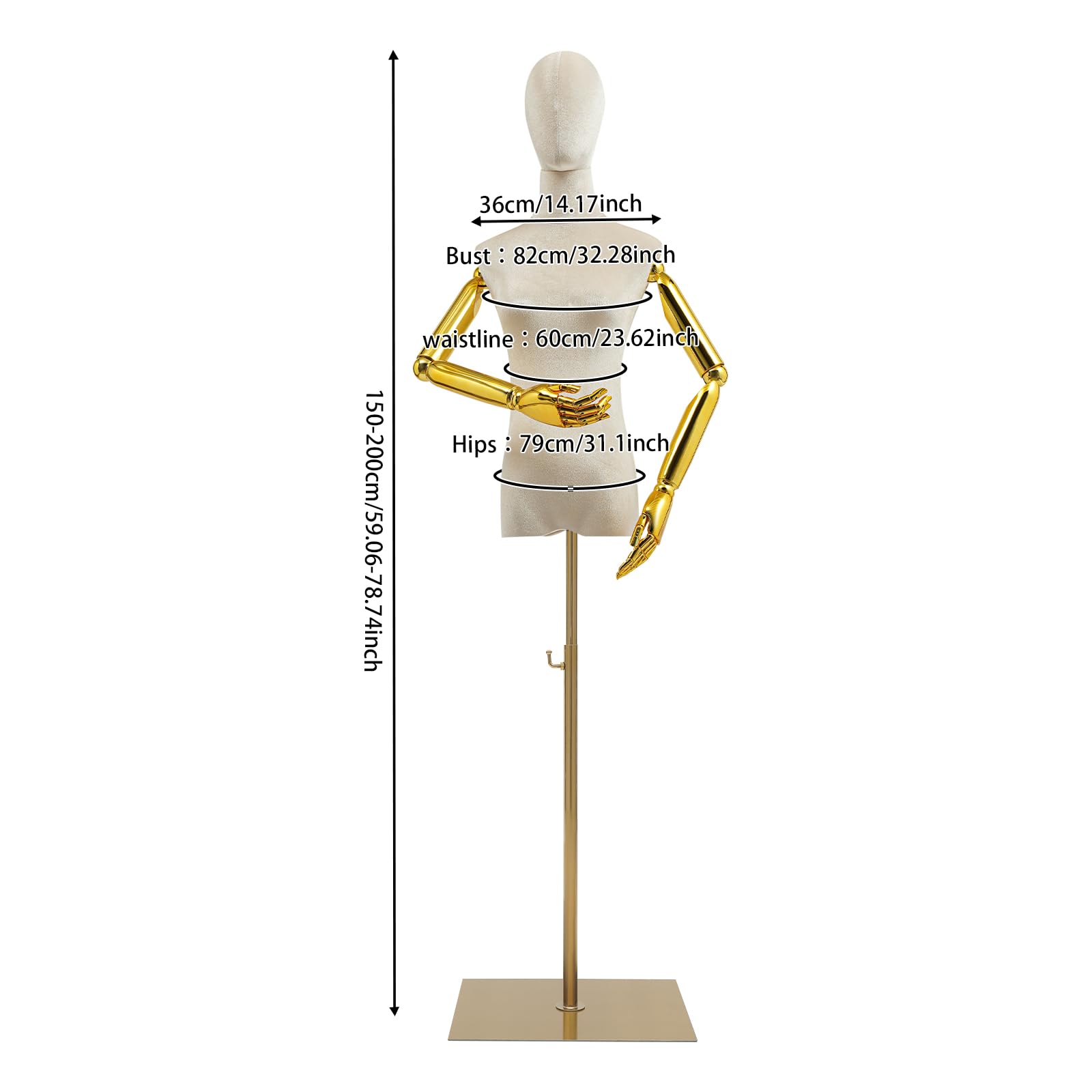 Weibliche Schaufensterpuppe Höhenverstellbar 150-200cm | Schneiderpuppe Damen mit 360° Drehbaren Armen & Samtbezug | Abnehmbare Gliedmaßen | Ideal für Modegeschäfte, Brautmoden & Boutiquen