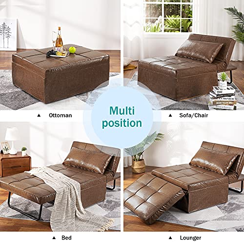 image for Vonanda Leather Ottoman Sleeper Chair Bed,Small Modern Couch Multi-Pos