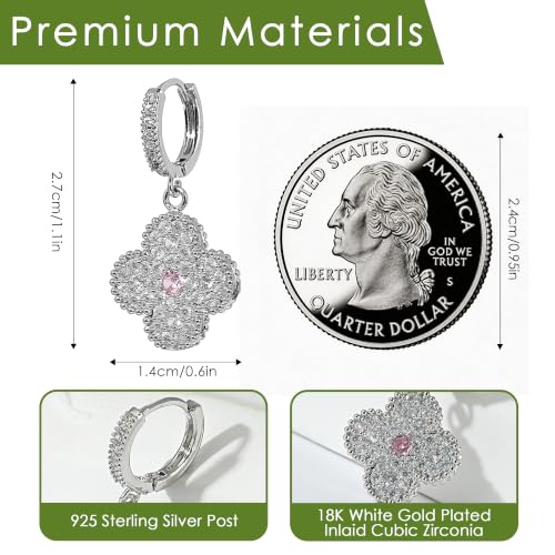 Image of Clover Earrings for Women Trendy 14K Gold Plated Four Leaf Stud Earrings Silver Flower Huggie Hoop Lucky Dangle Drop Earrings Jewelry St. Patrick's Day Christmas Anniversary Birthday Gift for Lover Daughter Mother Girlfriend