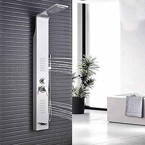 Panel de ducha con acabado en níquel cepillado, funciones lluvia, cascada, masaje horizontal, ducha de mano y salida baja para bañera, montaje en pared miniatura 6
