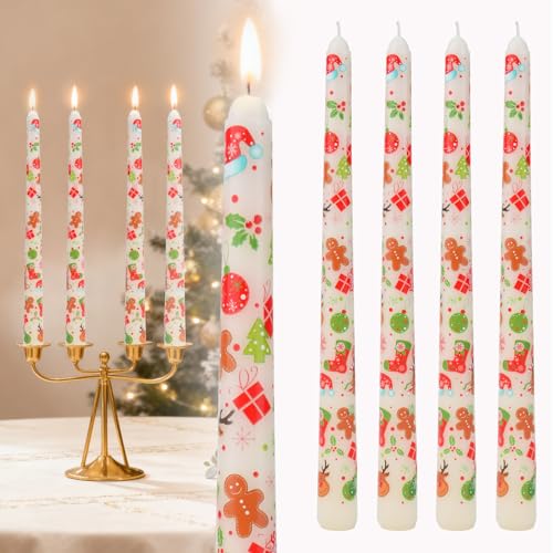 Christmas Taper Candlesticks Red and Green Long Tapered Candles Christmas Elk Candle Sticks for Xmas Home Party Dinner Table Decoration