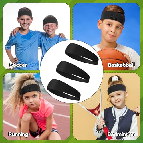 Image of 3 PCS Black Soccer Headbands for Boys, Cooling Headband, Soft Breathable Baseball Headband, Sports Headband for Football Running Basketball Tennis