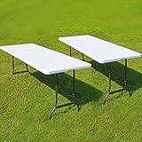 Generico Set 2 Pezzi Tavolo Pieghevole Rettangolare in HDPE Resina Dura 180x70x74 cm, Valigetta, Salvaspazio, per Giardino, Fiera, Mercato, Pic Nic, Campeggio (2)