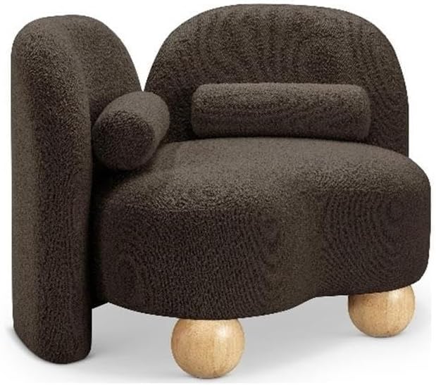 BOWERY HILL Contemporary Accent Chair, 40" W x 31.5" D x 29" H, Rich Brown Boucle Fabric, Solid Wood Frame, Includes Natural and Black Ball Legs, Art Deco Design for Living Room or Bedroom Seating