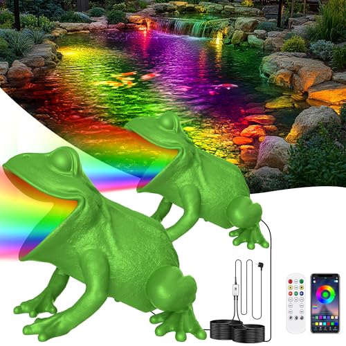 OSREE Luci per Laghetto con Controllo APP, 6W Faretti per Laghetto LED con 12V Trasformatore e Timer, IP68 Impermeabile Luci Laghetto Immersione per Fontana Giardino Cascate Verde Set 2