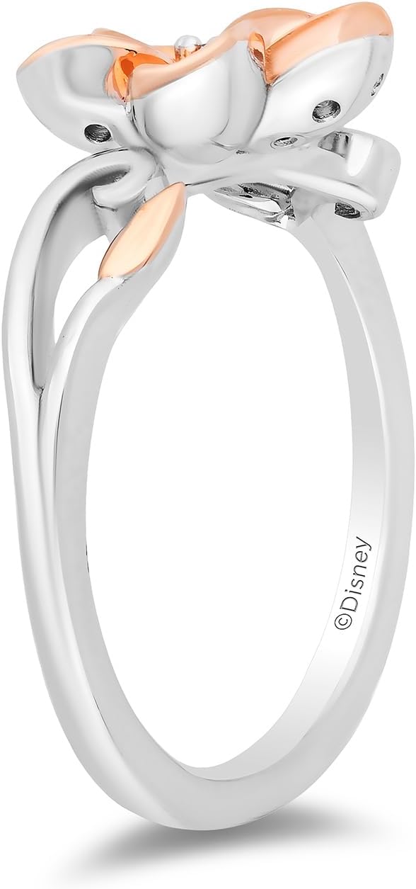 Jewelili Enchanted Disney Fine Jewelry 14K Rose Gold over Sterling Silver with 1/10 CTTW Diamond Moana Ring