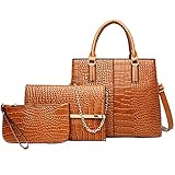 MENGNAYIDU Damen Umhängetaschen 3-teiliges Set PU leder handtaschen mode Schultertaschen Henkeltaschen Braun