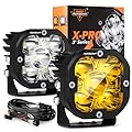 Auxbeam Hyperspot Light Pods 3 inch 80W, X-PRO Series 9600LM Super Bright Offroad Spot Light Bar LED Cubes, Yellow White Covers Replaceable 30° Focused Spotlight Amber Fog Lamp for Trucks, Pair