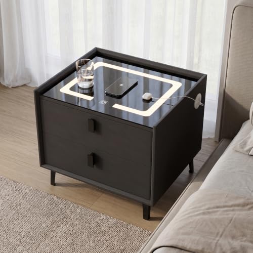 MONGMON Smart Nightstand with Wireless Charging, 2 USB + 1 Type-C, Bedroom - image 1