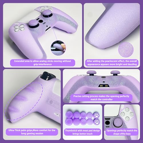 HLRAO Purple Glitter Anti-Slip Protective Silicone Cover Skin Compatible with PS5/Slim/Pro Controller,8 PCS Glitter Thumb Grips Caps and 2 Grips Caps. by HLRAO - Image 5