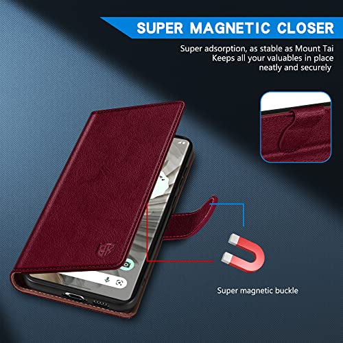 Image of ZZXX for Google Pixel 7 Pro Wallet Case Magnetic Closure 6.7 inch,Wine Red