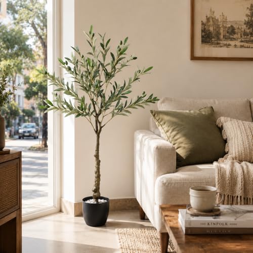 Image of kayra Decor 4ft Olive Tree with Leaves and Olives | Artificial Plant for Home Decor | Natural Looking Plant Decor | Big Fake Ornamental Plants with Pot - Indoor Artificial Tree for Living Room