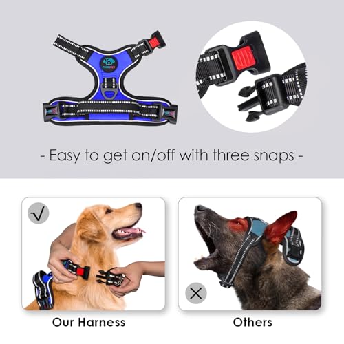 Image of PHOEPET No Pull Dog Harness Medium Reflective Front Clip Vest with Handle,Adjustable 2 Metal Rings 3 Buckles,[Easy to Put on & Take Off](M, Royal Blue)