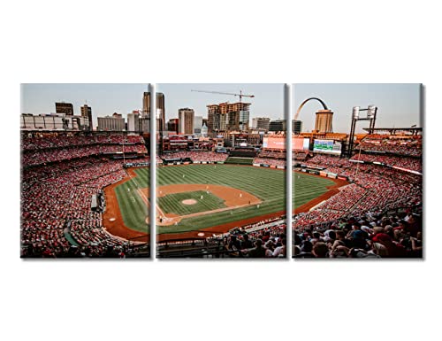 TUMOVO Rustic Canvas Art Wall Decor Bush Stadium Bedroom Wall Art Cardinals Sports Field Pictures for Living Room 3 Panels Wall Painting Modern Wall Art Stretched and Framed Ready to Hang 36" Wx16 H