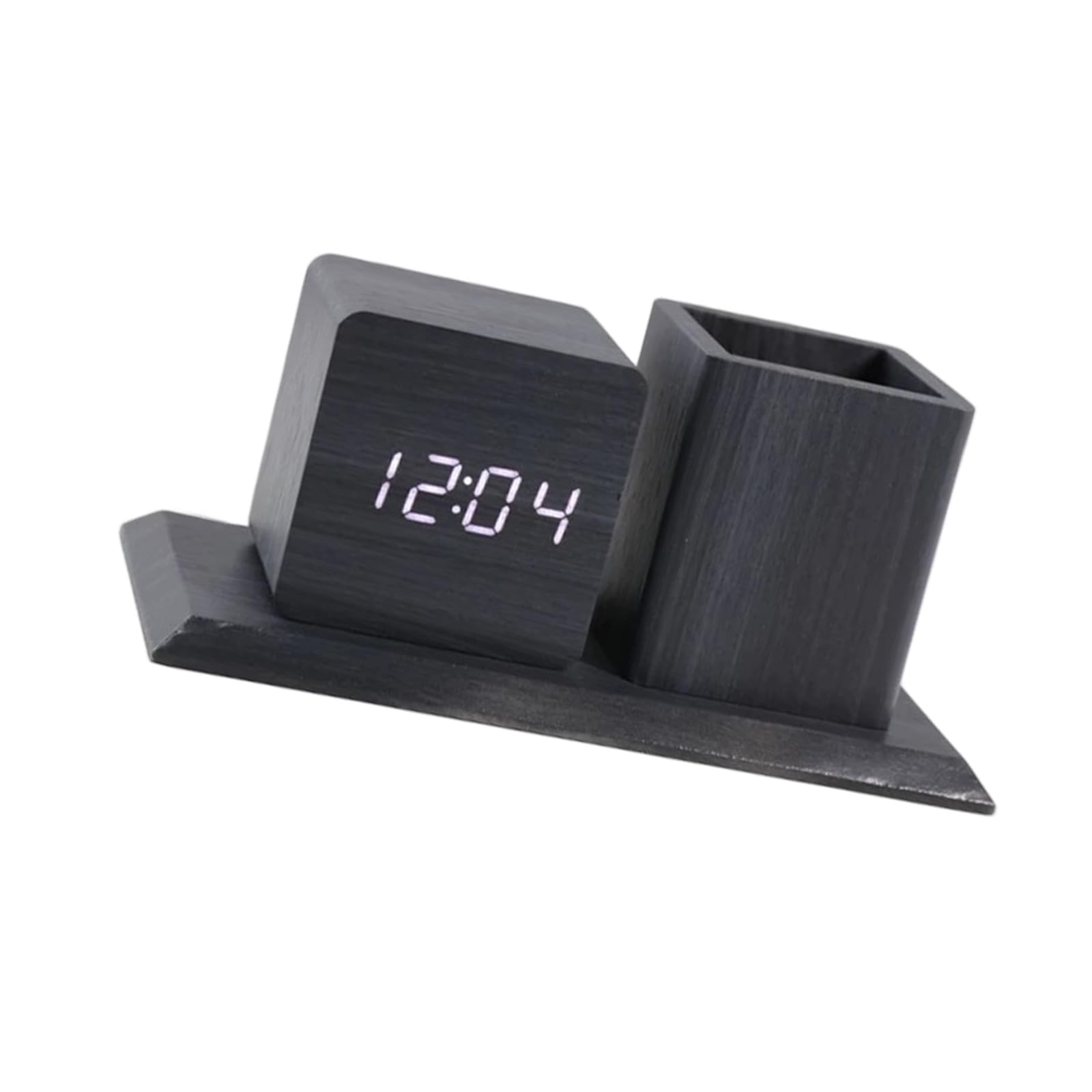 Hsyzygian Multifunctional Wood Desktop Clock with 3 Alarms Pen Storage Voice Activated Backlight and Temperature Reading Kids Room Alarm Clock