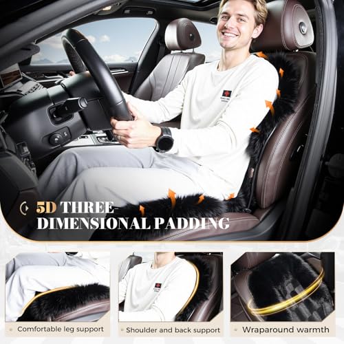 Image of Coverado Sheepskin Car Seat Cover, Fluffy Fuzzy Long Plush Seat Covers, Soft Seat Protector for Car Driver Seat, Luxury Car Seat Cushion, Non-Slip Front Seat Covers Universal Fits Most Cars, 1Pcs