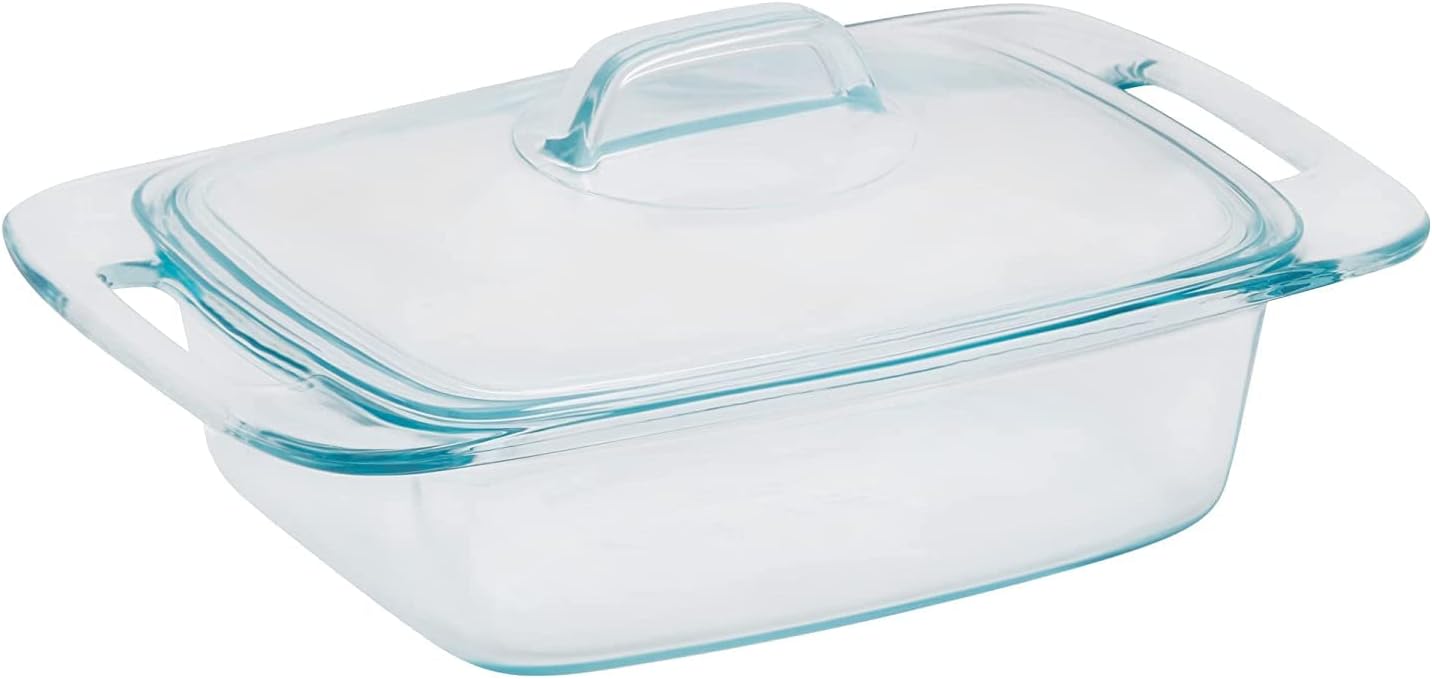 Pyrex Easy Grab Deep 2-Qt (9"x7.25") Glass Baking Dish with Glass Lid & Wide Handles, Medium Rectangular Baking Pan For Casserole & Lasagna, Dishwasher, Freezer, Microwave and Pre-Heated Oven Safe