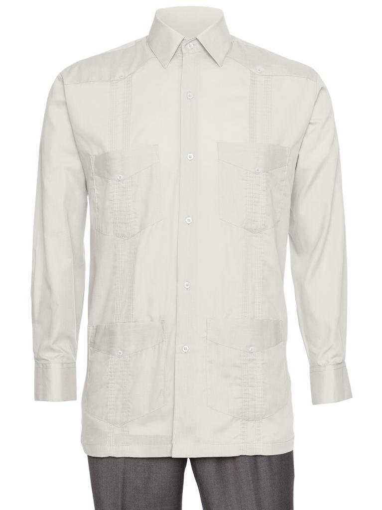 Mens Linen Look Guayabera Shirt - Long Sleeve Cuban Shirt