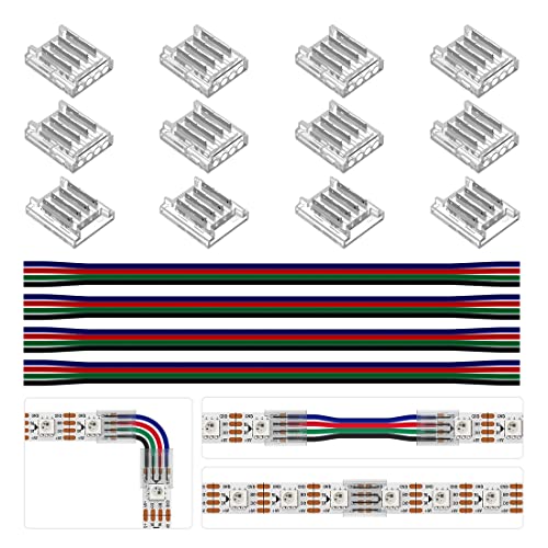 BTF-LIGHTING SMD 4pin 10mm Connector kit 12pcs Transparent Connector 4pcs 15cm lang 22AWG Verlängerungskabel Draht zu Board/Board zu Board für spaltfreies Löten und 4pin LED-Licht Eckenanschluss
