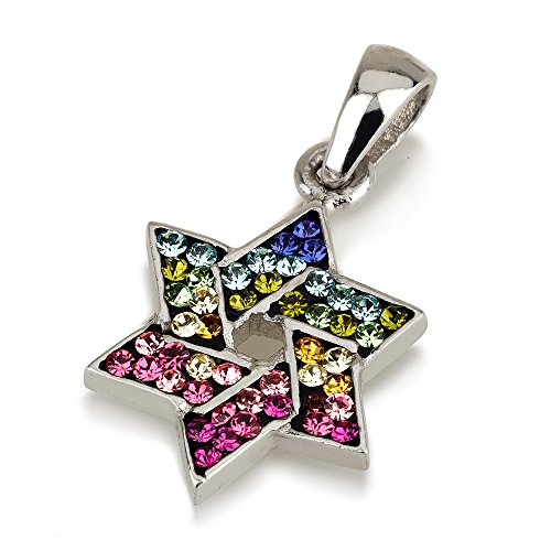 Collier étoile de David en argent avec pierres multicolores pour vos tenues d'été