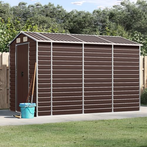 Gecheer Capanno da Giardino in Acciaio, Casetta Attrezzi con Porta in Acciaio Zintato, Marrone, 191x300x198 cm