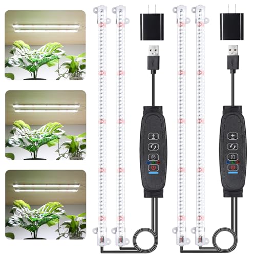 Image of LED Grow Light Strips for Indoor Plants, 16'' Full Spectrum 240 LEDs with 4 Install Methods, 6 /12 /16H Timer, 10 Dimmable Levels, 3 Switch Modes for Seedling Succulent Sunlike Strip (2 Head 2 Pack)
