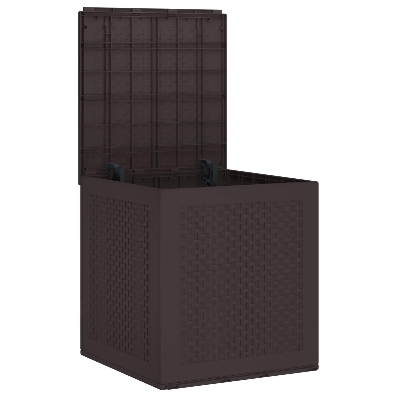 Contenitore marrone in polipropilene, 55 x 53 x 57 cm, per giardino e terrazza, resistente alle intemperie, impermeabile, come panca, contenitore per cuscini, attrezzi, accessori per