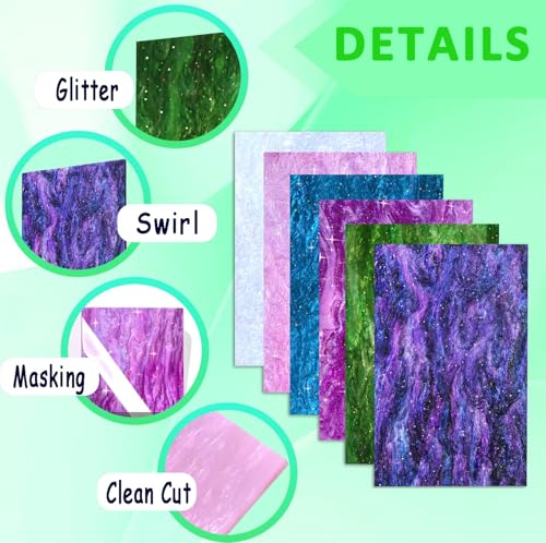 FaeliKnise 6 Pack Glitter Pearl Acrylic Sheet 1/8 for Laser Cutting Swirl Sparkly Pearl Glitter Cast Acrylic Plastic Sheets for CO2 Lasers(6, Multi-Colors, 12x8 Inch) - Image 3