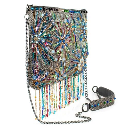 Mary Frances Dazzler Beaded Handbag Fireworks-Inspired Rhinestone Fringe Crossbody Bag, Multicolor3