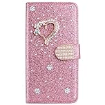 BLOTECH Glitter Wallet Case for Samsung Galaxy S4 i9500 3D Diamond Buckle Love Bling Glitter Pattern Leather Flip Book Wallet Shell with Card Slots Cases Cover for Samsung Galaxy S4 i9500 - Rose Gold