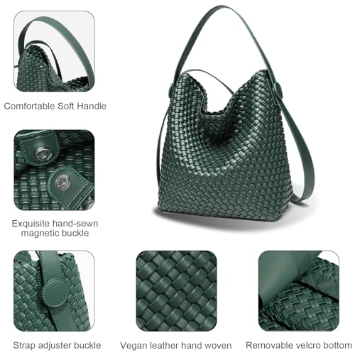Image of Large Woven Tote Bag Vegan Leather Shoulder Bag for Women Fashion Travel Shopper Bag Top Handle Handbag and Purse