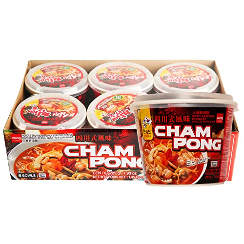 Wang Jjamppong Korean Spicy Seafood Noodle Soup Bowl, Microwave Ready Instant Noodles, 15g Protein, Just Add Water, Authentic Korean Food, Pack of 6