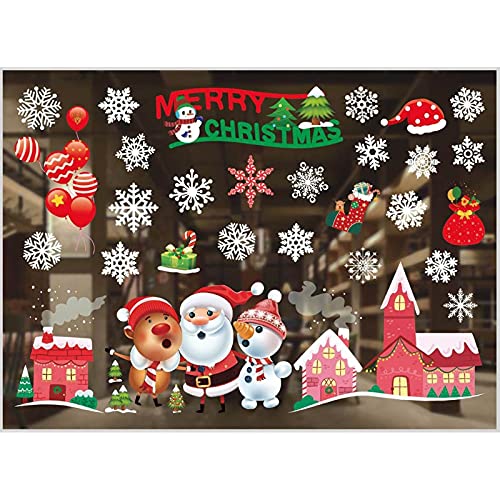 Qksky Christmas Wall Sticker Removable Pvc Static Stickers Santa Snowflake Window Decals For Kids Rooms New Year Party Decor Snowflake Window Decals #TOP8
