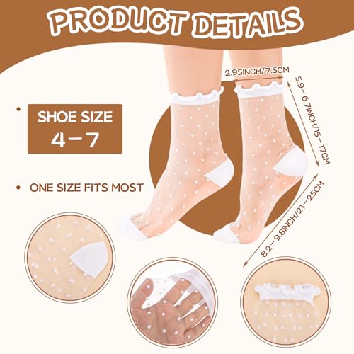 Image of Jspupifip Sheer See Through Socks for Women - Striped Plaid Mesh | Polka Dot & Bow Design Transparent Soft Breathable Fashion Stockings, Lightweight Lace Socks