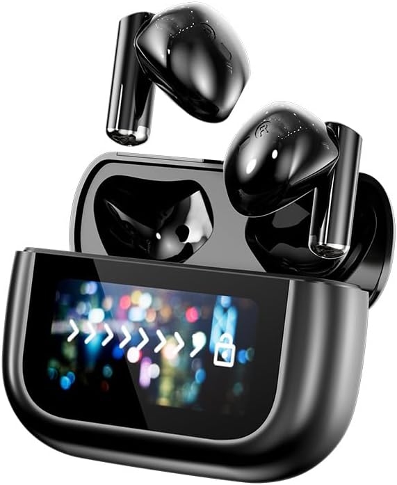 in Ear Headphones Wireless Ear Buds with LCD Full-Color Touch Screen Bluetooth 5.4 Touch Sensing Deep Bass Stereo and ENC Noise Cancelling Bluetooth Earphones,360° Stereo Sound Built-in Mic,Black