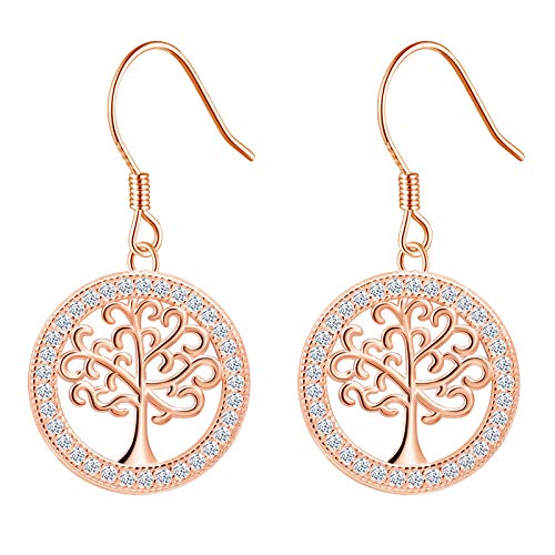 ZIRKONIA Boucles d'oreilles Arbre de Vie pour Femme - Argent sterling 925 avec plaquage or rose 18 carats - Oxyde de zirconium AAA Cover
