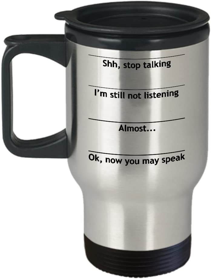 Giftme Shh, Almost, Now You May Speak Silver Travel Tea/Coffee Mug.