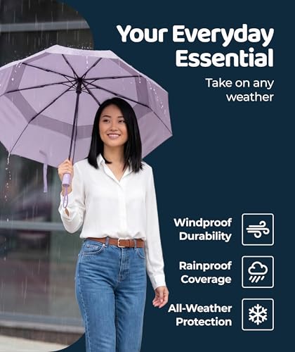 Image of Repel Windproof Travel Umbrella - Compact & Withstands Winds up to 100MPH, Strongest Premium Auto Folding Umbrella for Rain and Sun - Durable, Light & Portable for Women & Men, Fits Backpacks & Cars