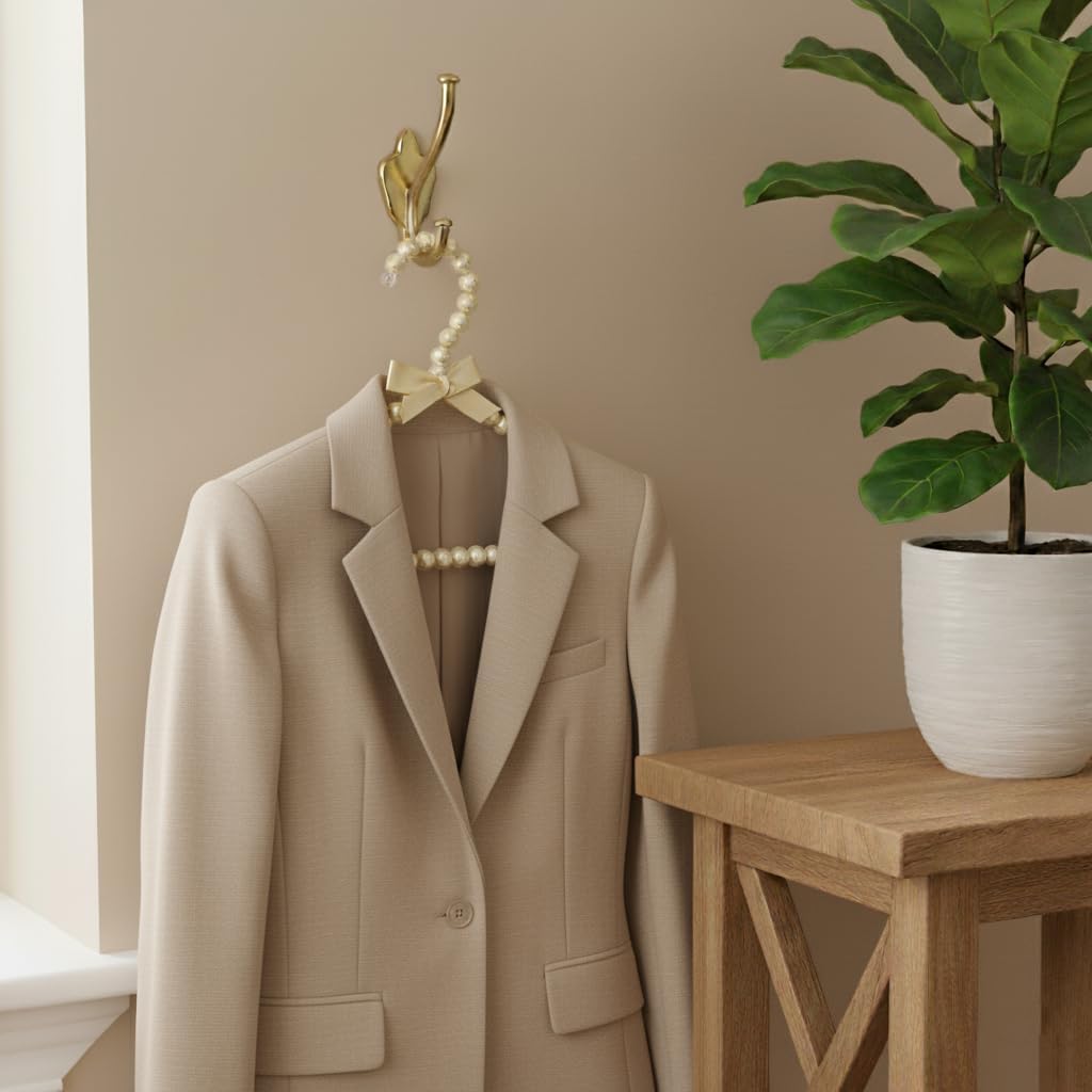 Concepts Premium Heavy Duty Pearl Hangers with Beige Ribbon Trim for Wedding and Engagement Gowns - Slim Design Also Can Be Used for Suits and Shirts (Champaigne 2 Pack)