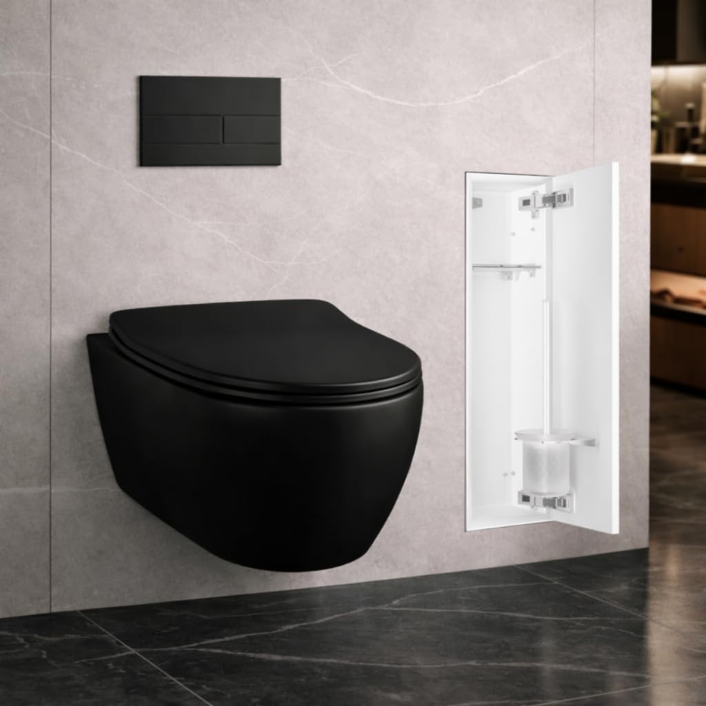 Soporte para Cepillo de Inodoro de Vidrio para Montaje en Pared L - Vidrio Blanco - Derecha Juego de Inodoro Moderno de Pared para baño Contenedor higiénico para Cepillo