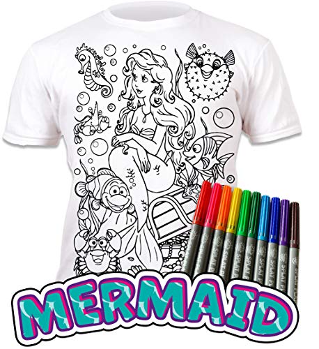 Splat Planet Color in Mermaid T-Shirt with 10 Non-Toxic Washable Magic Markers - Color in and Wash Out T-Shirt2