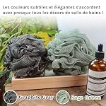 myHomeBody Grande éponge Loofah 70g, éponge de bain, éponge pour le corps, Eponge exfoliante - Pouf de douche pour le lavage du corps avec charbon actif - 2 Graphite Gray + 1 Sage Green, 3 Packs
