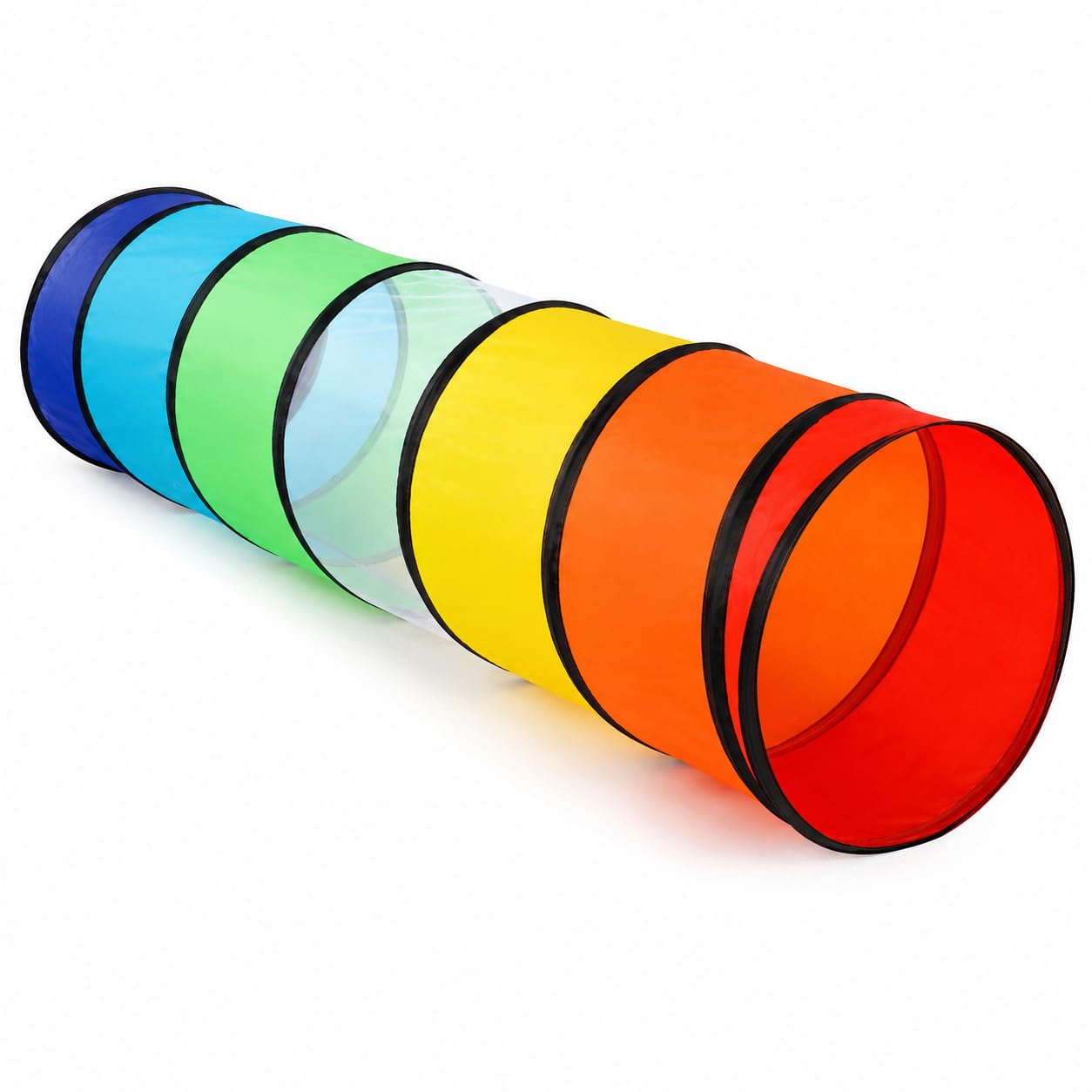 TUNSY Tunnel Strisciare per Bambini, Tessuto Traspirante e Resistente con Inserti in Rete, 180x45x45 cm, Arcobaleno, Leggero e Pieghevole, Montaggio Senza Attrezzi