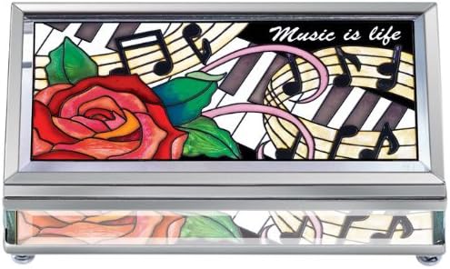 Amia 41034 Rectangular Beveled 4-1/4-Inch Long Hand Painted Glass Jewelry Box, Musical Design, Small