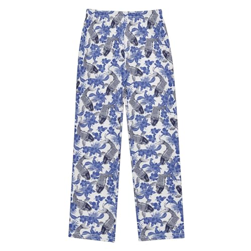 Carp Fish Floral Boys Long Pants Soft Trousers Elastic Waist Kids Lounge Bottoms with Pockets S-XL