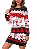 Bresdk Weihnachtskleid Damen Strickkleid Damen Winter Elegant Strickpullover Langarm Pulloverkleid Winterkleid Damenkleid Schwarz S
