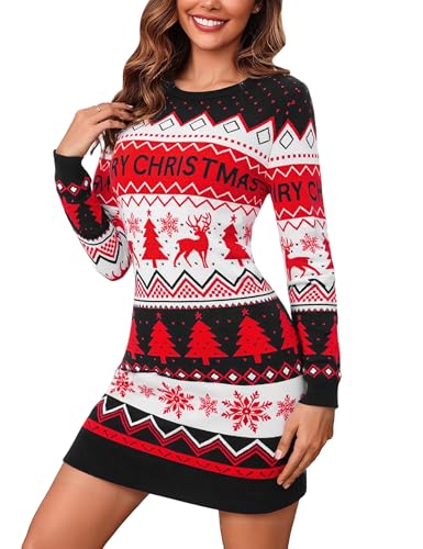 Bresdk Weihnachtskleid Damen Strickkleid Damen Winter Sexy Strickpullover Weihnachten Pulloverkleid Winterkleid Langarm Damenkleid Schwarz M