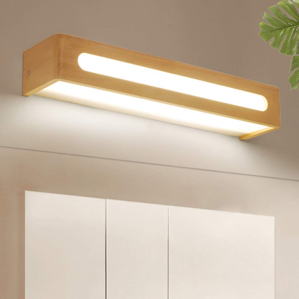 Lampa ścienna do łazienki, nordycki reflektor do lustra, prosta lampa łazienkowa, lampa do makijażu, lampa LED z lustrem z litego drewna, lampa na toaletkę, lampa ścienna