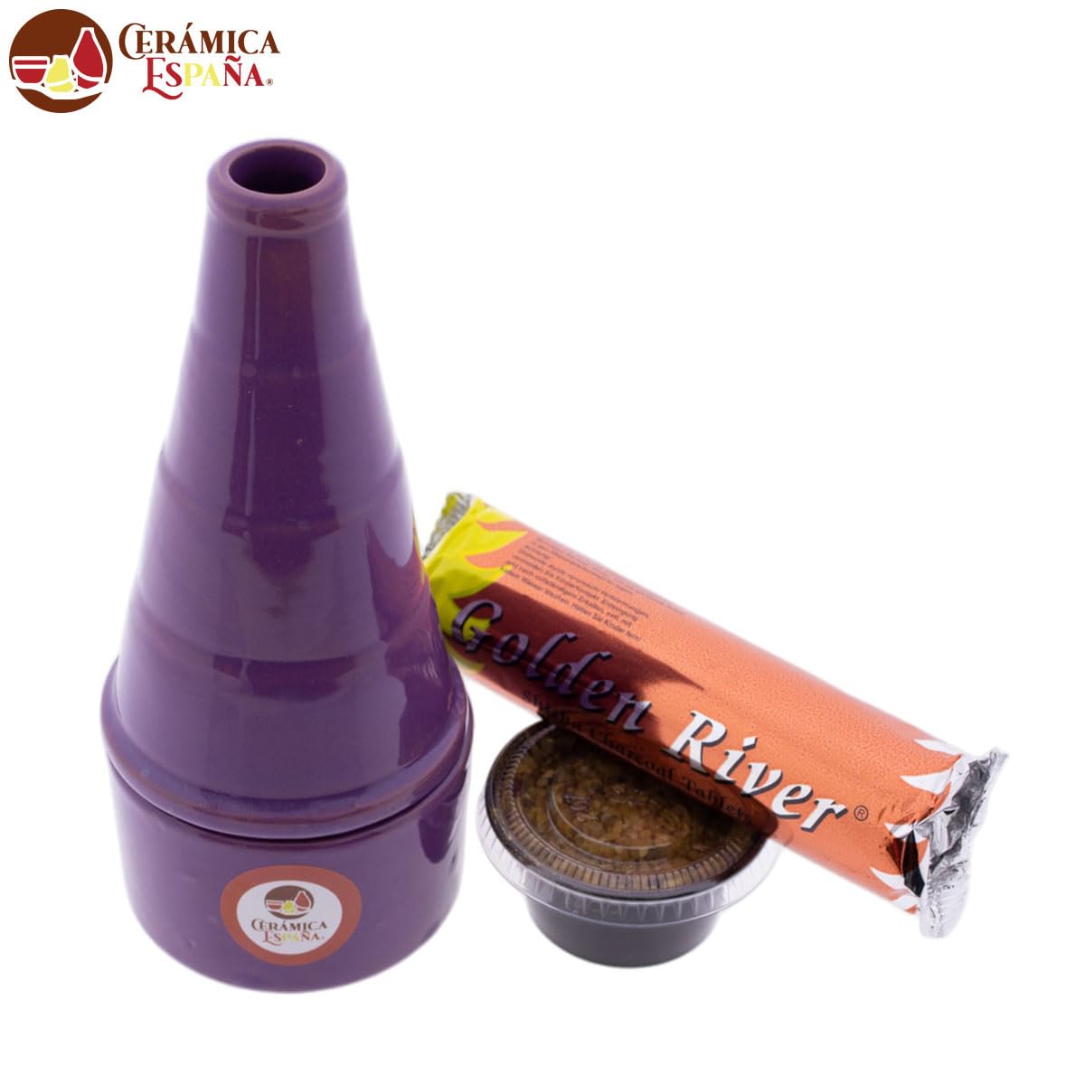 CERÁMICA ESPAÑA® | Incensiere camino viola | Incensieri religiosi | Incensieri in argilla | Incenso Pasqua | Bruciatore profumo | 8 x 8 x 18 cm | Accessori inclusi